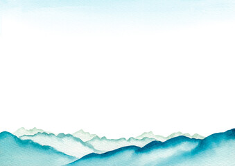 登山 山 山脈 山岳 景色 風景　背景　水彩 イラスト
