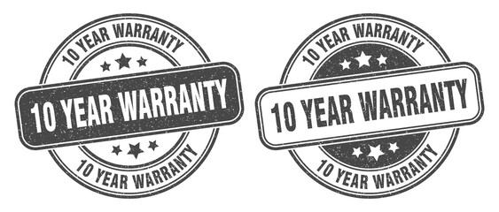 10 year warranty stamp. 10 year warranty label. round grunge sign