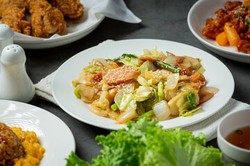 Stir fried vegetables on dark background