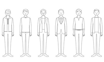 Illustration set of men in various clothes (white background, vector, cut out)