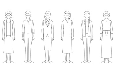 Illustration set of women in various clothes (white background, vector, cut out)