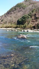 Large river landscape. Shimanto River, Japan
