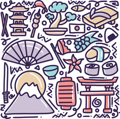 doodle set of japan holidays hand drawing