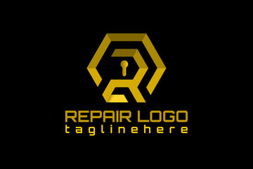 Hexagon flat vector logo for Auto repair shops, motorcycles, home and general reaparation with initial 