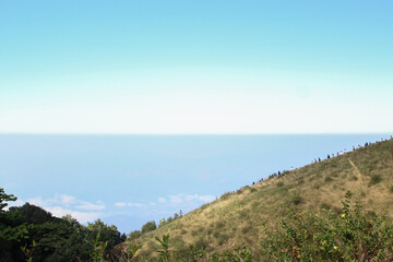 panorama of beautiful sky and 
clouds taken On the mountain , atmosphere was good for start the journey.