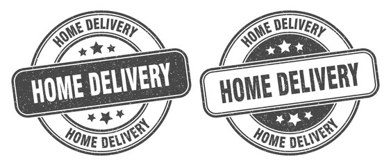 home delivery stamp. home delivery label. round grunge sign