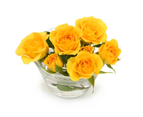 Bunch of rosy roses isolated on white 