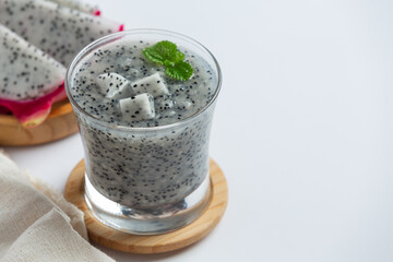 Smoothies of organic dragon fruit on white background