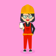 Construction Workers Character Hold The Phone