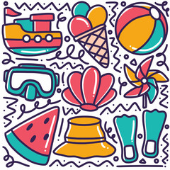 doodle depicting hand-drawn beach tools