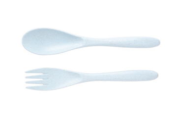Fork and spoon in handy  for eating in isolated with clipping path.