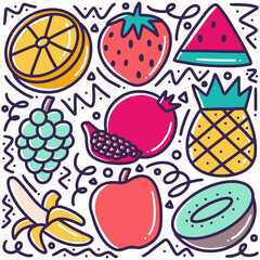 doodle various fruit collection hand drawing