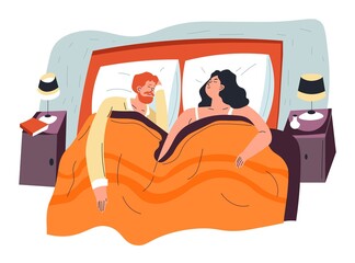 Man and woman sleeping in bed, resting couple
