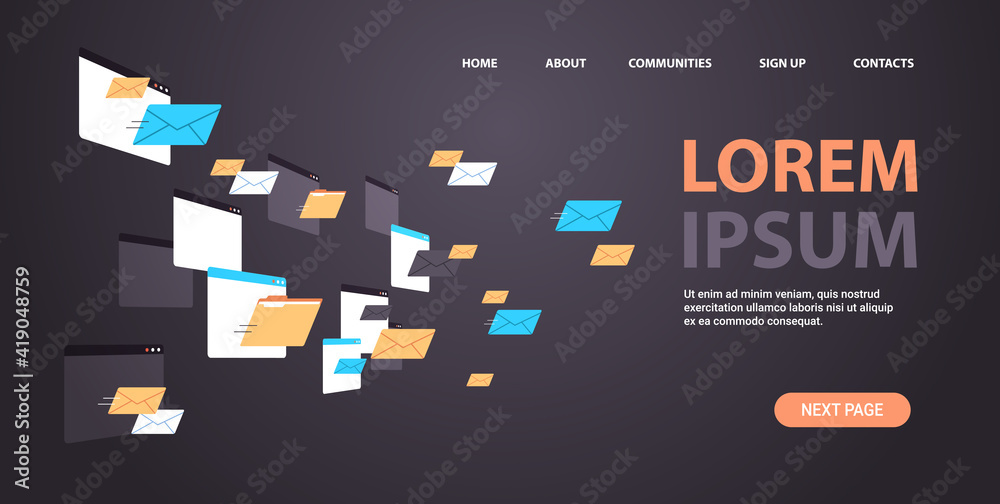 Poster folders mail envelopes cloud internet data file icon documents browser window horizontal copy space 
