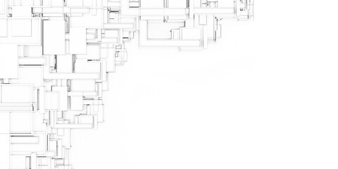Futuristic frame artistic geometrical design drawing or draft style black and white architecture and modern tech background banner and wallpaper.3d rendering.