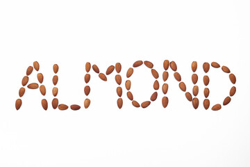 word almonds isolated on white background