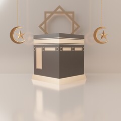 3d rendering mecca pilgrimage kaaba Eid al fitr or ramadan sale banner social media post template flat illustration Premium Image