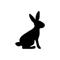Vector illustration of a sitting rabbit. Black silhouette of a hare on a white background