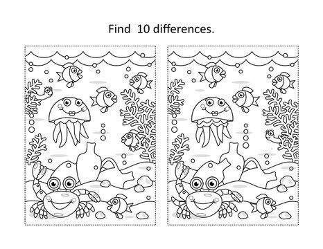Find 10 differences underwater life scene wiith amphorae
