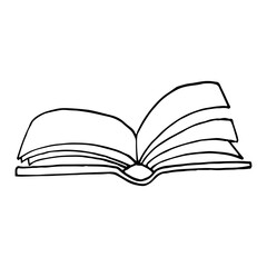 book open icon. sketch hand drawn doodle style. vector, minimalism, monochrome. learning, knowledge, story, reading, fairy tale.