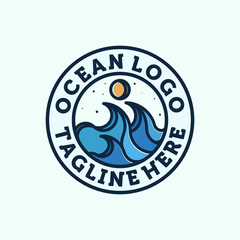 Ocean Wave Logo Design. Exclusive Logo, Symbol or Icon of Ocean. Creative and Minimalist Wave Logo Template. Modern Line Art Ocean, Water or Wave Logo Design. Sun and Sea Logo Concept Inspiration