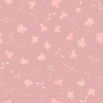 Seamless floral pattern. Endless repetition in a hand-drawn style. Botanical design for textiles, natural fabrics, packaging, wallpaper or decor. Pink shades of color. Vector