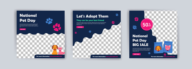 National pet day. Pet shop banner template. Promotional banner for social media post.