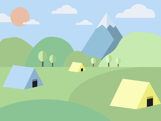 キャンプの背景　フラットイラスト