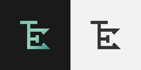 Initial Letter T and E Logo with Abstract Concept in Blue Gradient for Business or Technology Logos. T and E Monogram Logo