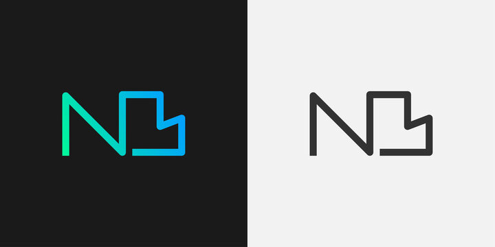 Initial Letter N and B Logo with Line Style in Green and Blue Gradient for Business or Technology Logos