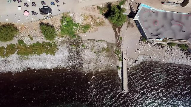 Drone shot descending on the shore of Nahuel Huapi lake