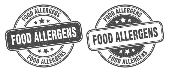 food allergens stamp. food allergens label. round grunge sign