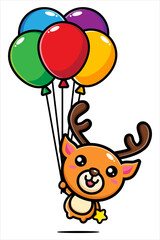 vector design of cute cartoon animal deer flying with balloon