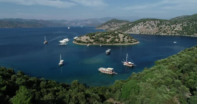 aerial drone footage of famous tourism place blue lagoon oludeniz fethiye turkey