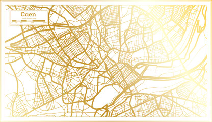 Caen France City Map in Retro Style in Golden Color. Outline Map.