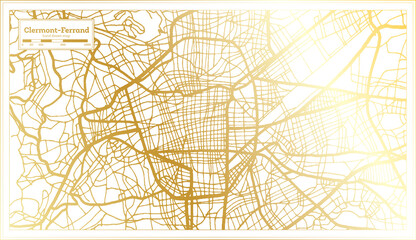 Clermont Ferrand France City Map in Retro Style in Golden Color. Outline Map.