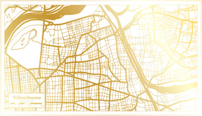 Villeurbanne France City Map in Retro Style in Golden Color. Outline Map.