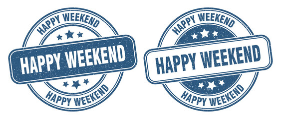 happy weekend stamp. happy weekend label. round grunge sign