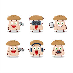 Honey fungus cartoon character are playing games with various cute emoticons
