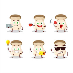 King trumpet mushroom cartoon character with various types of business emoticons