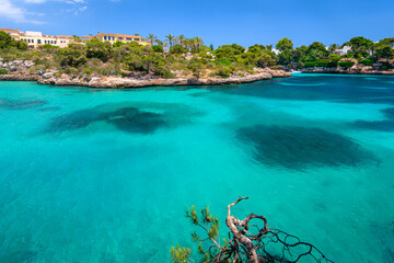 Cala Ferrera bay on a sunny day in summer on Mallorca island in Spain