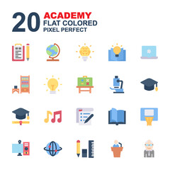 Icon Set of Academy. Flat Color icons vector. You can use for web, app and more.