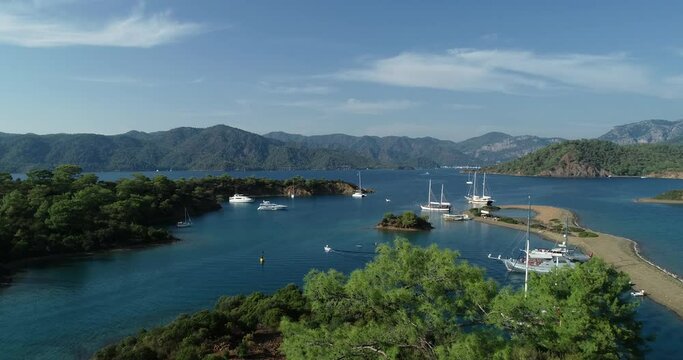 aerial drone footage of famous tourism place blue lagoon oludeniz fethiye turkey