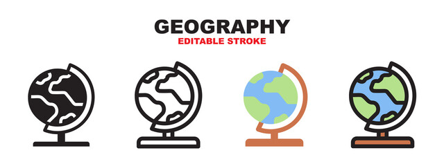 Geography icon set with different styles. Editable stroke and pixel perfect. Can be used for web, mobile, ui and more.