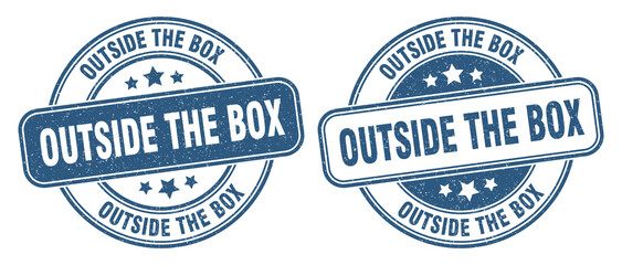 outside the box stamp. outside the box label. round grunge sign
