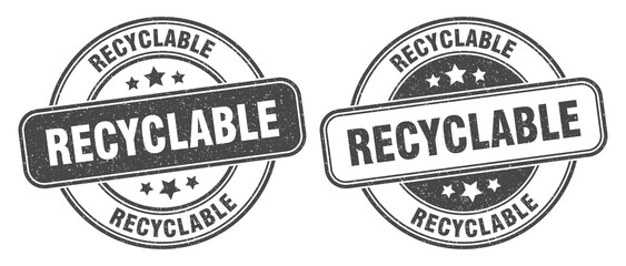 recyclable stamp. recyclable label. round grunge sign