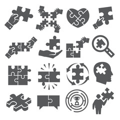 Puzzle icons set on white background