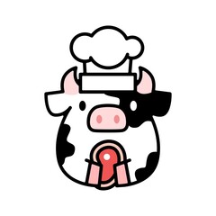 cute cow beef grill cartoon logo vector icon illustration