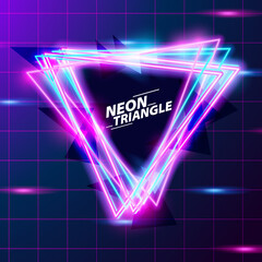 abstract triangle neon glow purple and blue color with tile background fro retro 80s disco night club
