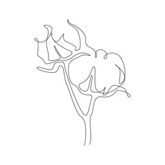 Cotton flower Continuous one line drawing. Minimalist fiber flower for logo, icon emblem or web banner. Beauty design element. Modern vector illustration